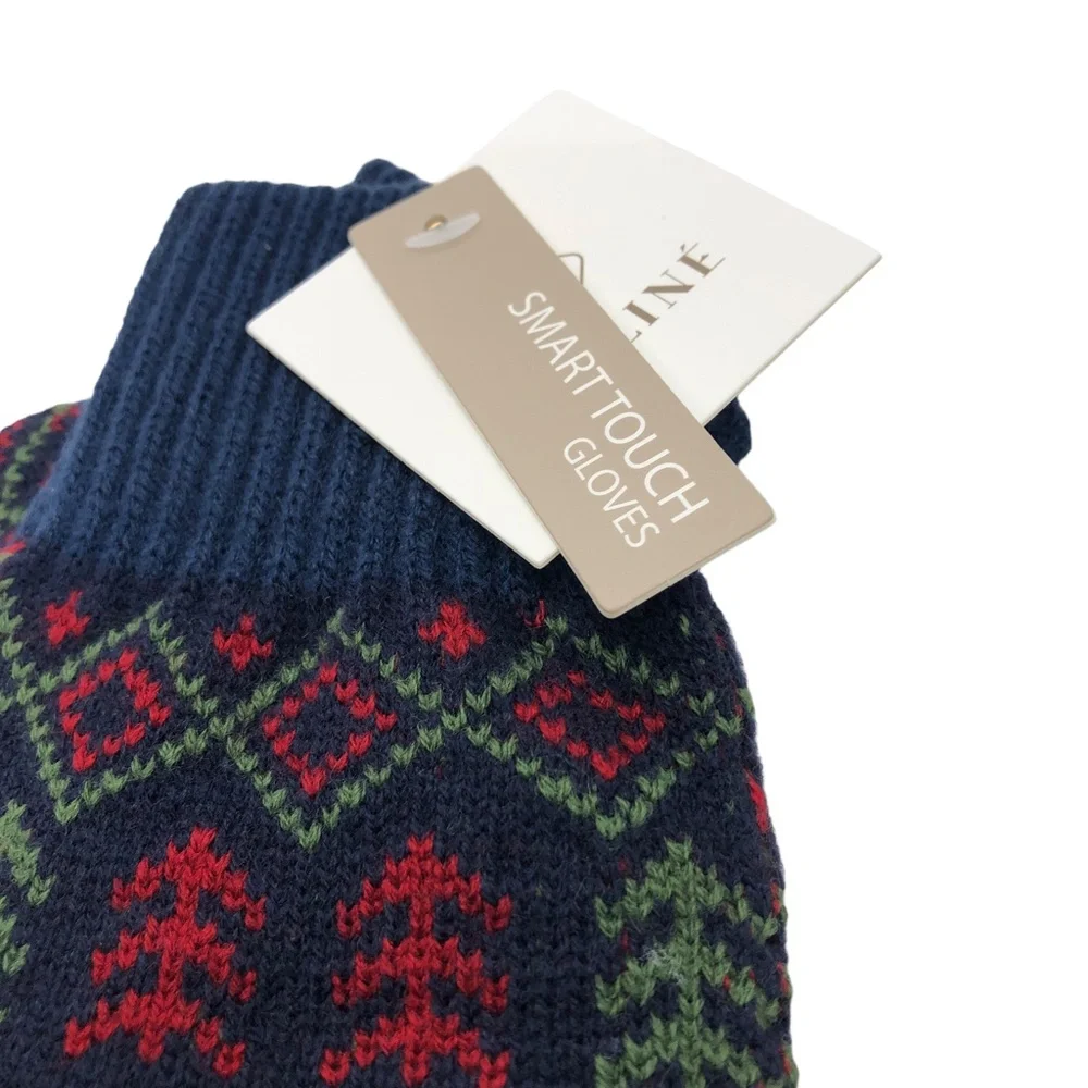 STYLINE Smart Touch Green/Navy/Red Pattern Gloves -One Size
